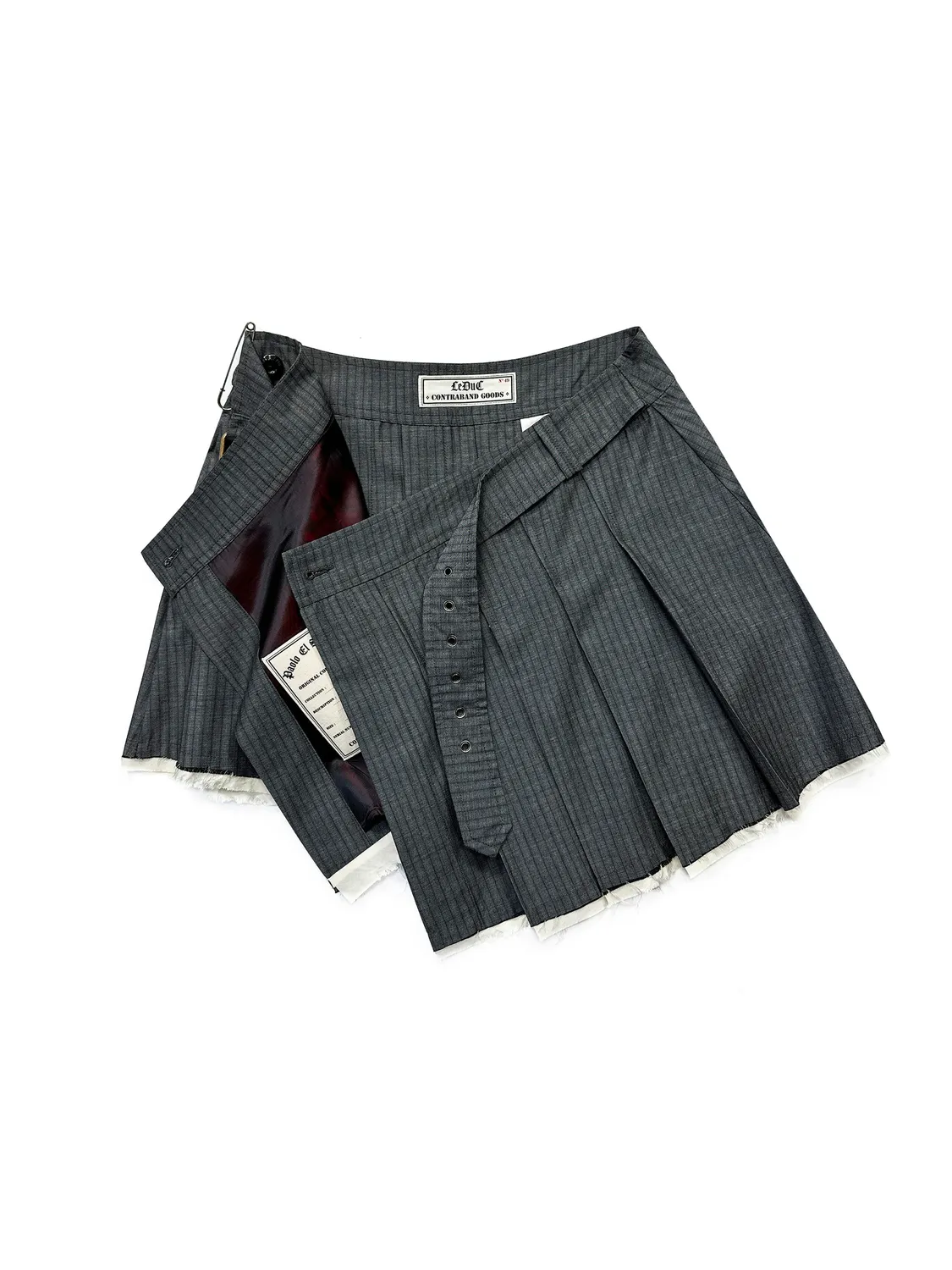 Paolo Leduc Mini Kilt jupe grise laine plissée ajustable