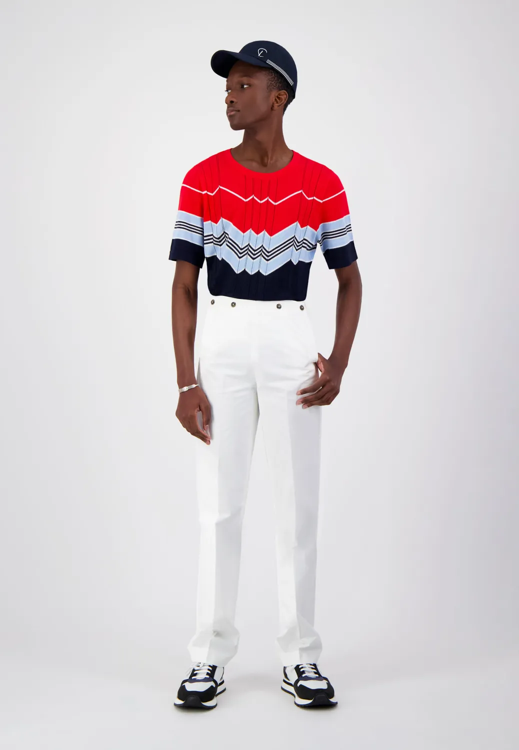 Pierre Talamon Sunrise t-shirt rayé rouge navy