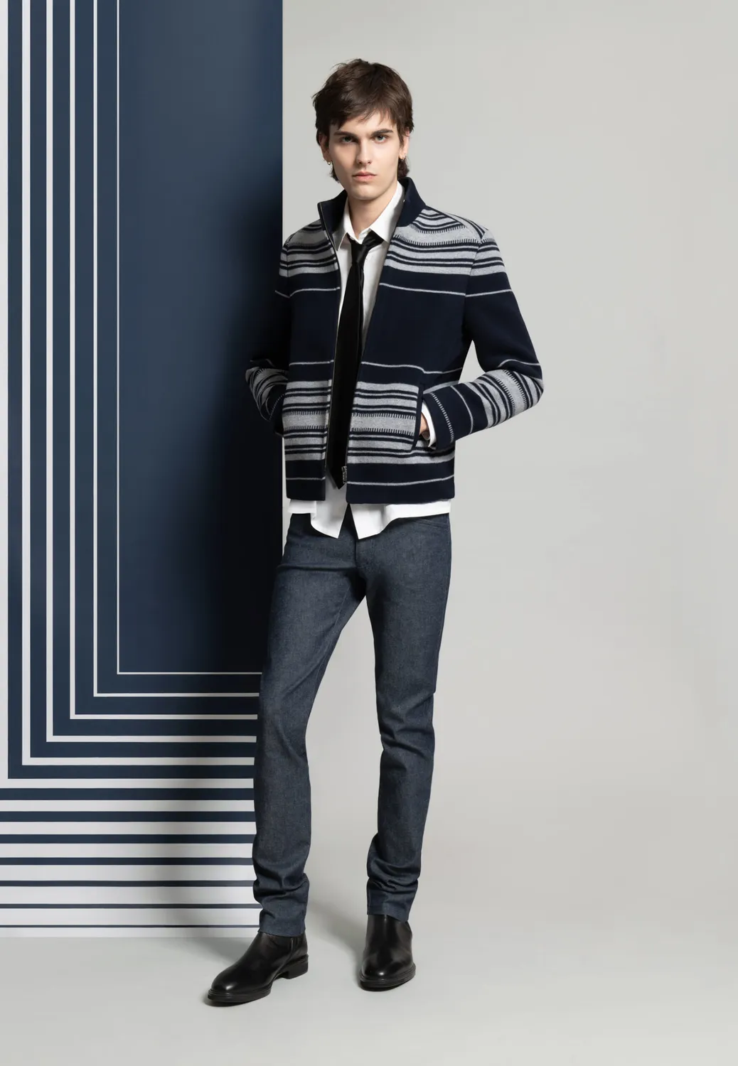 Pierre Talamon Blouson zippé laine cachemire bleu marine