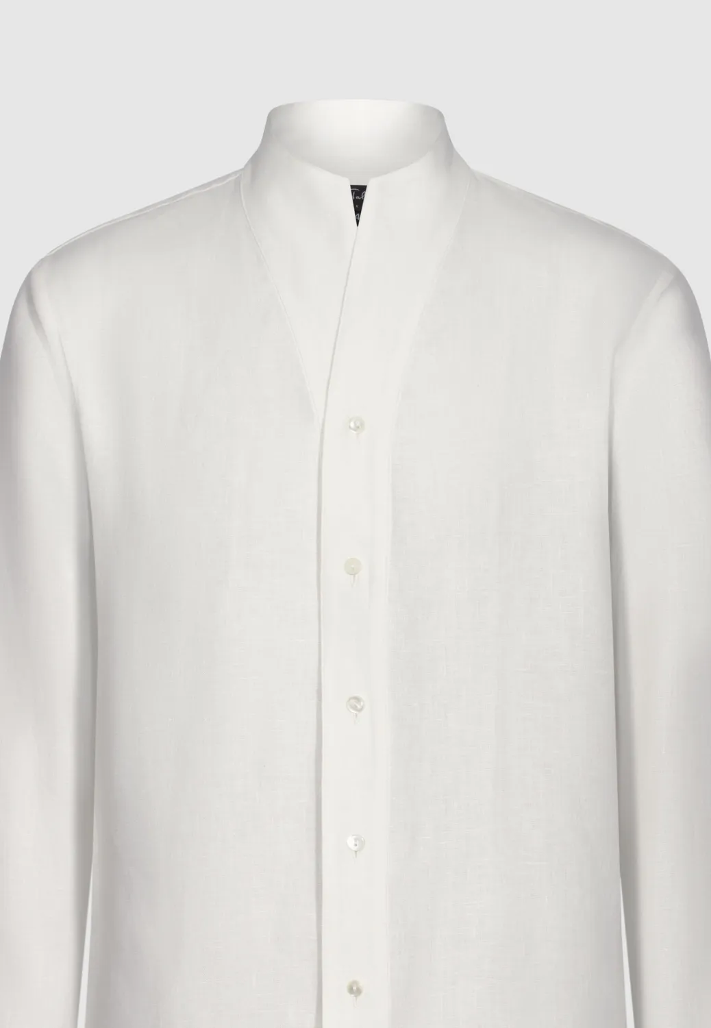 Pierre Talamon chemise lin blanc col montant droite