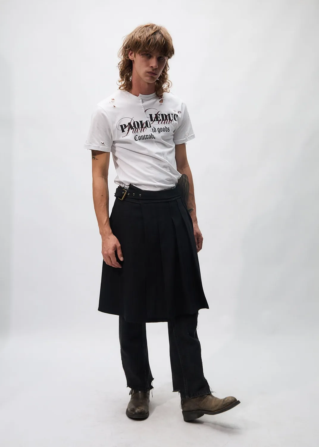 Paolo Leduc Kilt jupe plissée 36/38/40 rayures noires laine