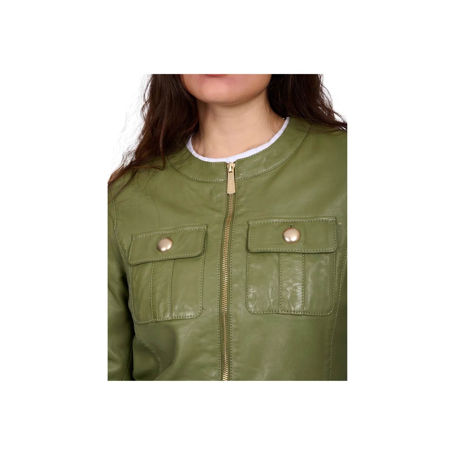 Oakwood Susan 65161 veste cuir kaki clair cintrée