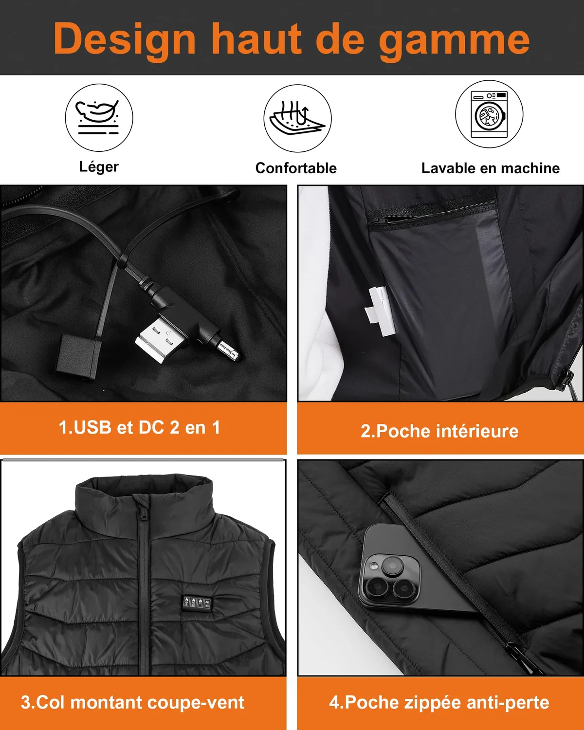 Vapesoon gilet chauffant 26 zones taille L noir
