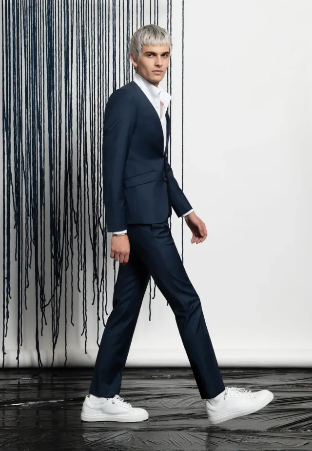 Pierre Talamon Sans Col costume bleu habillé