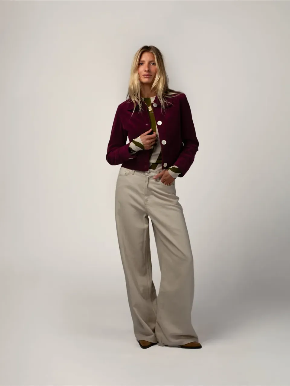 Cotelé Paris Pince pantalon droit prune velours