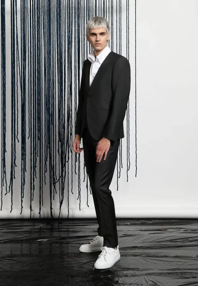Pierre Talamon Sans Col Noir costume homme noir