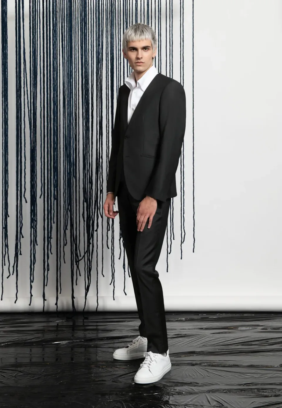 Pierre Talamon Sans Col Noir costume homme noir