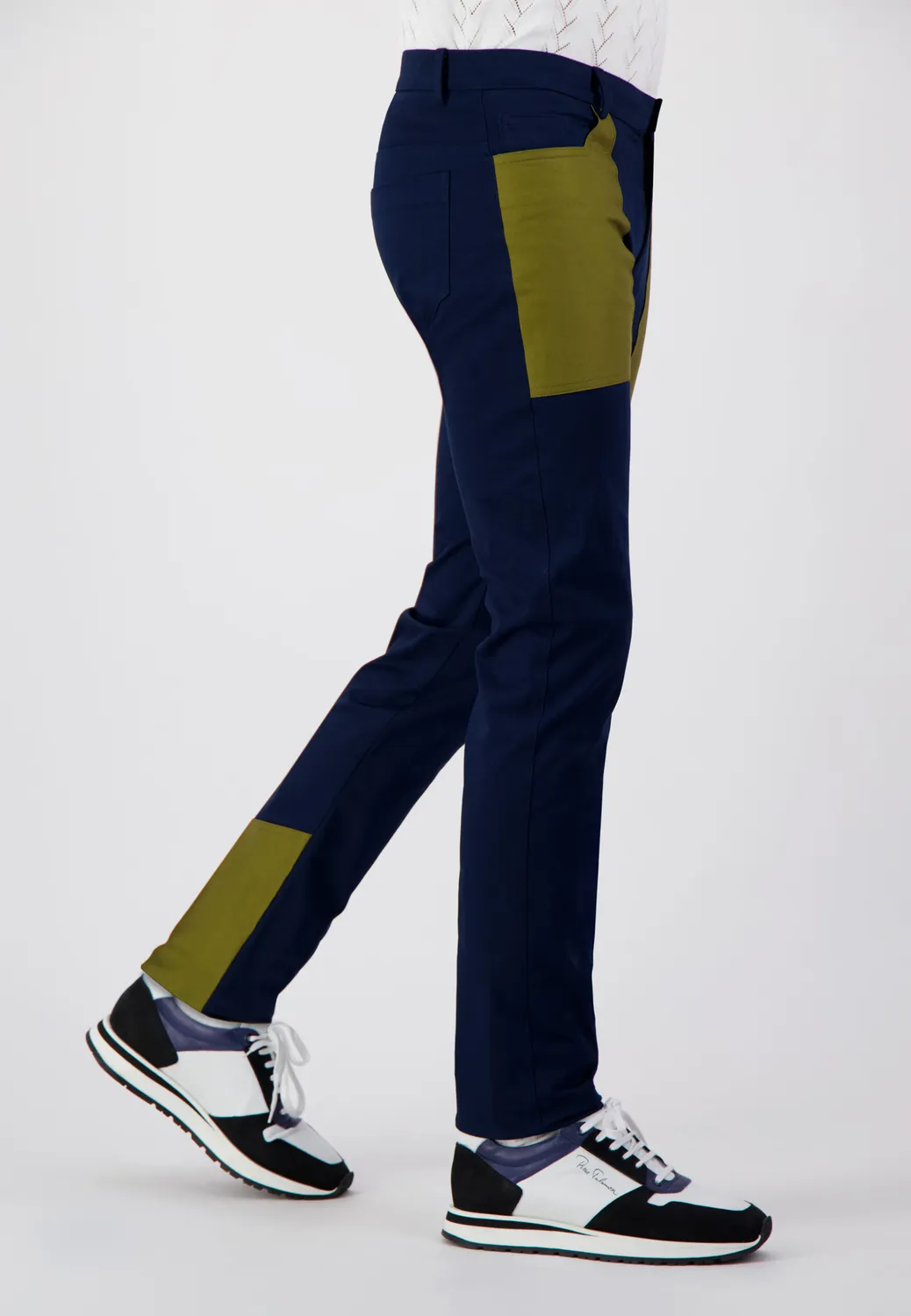 Pierre Talamon Yoke pantalon bleu vert coupe droite