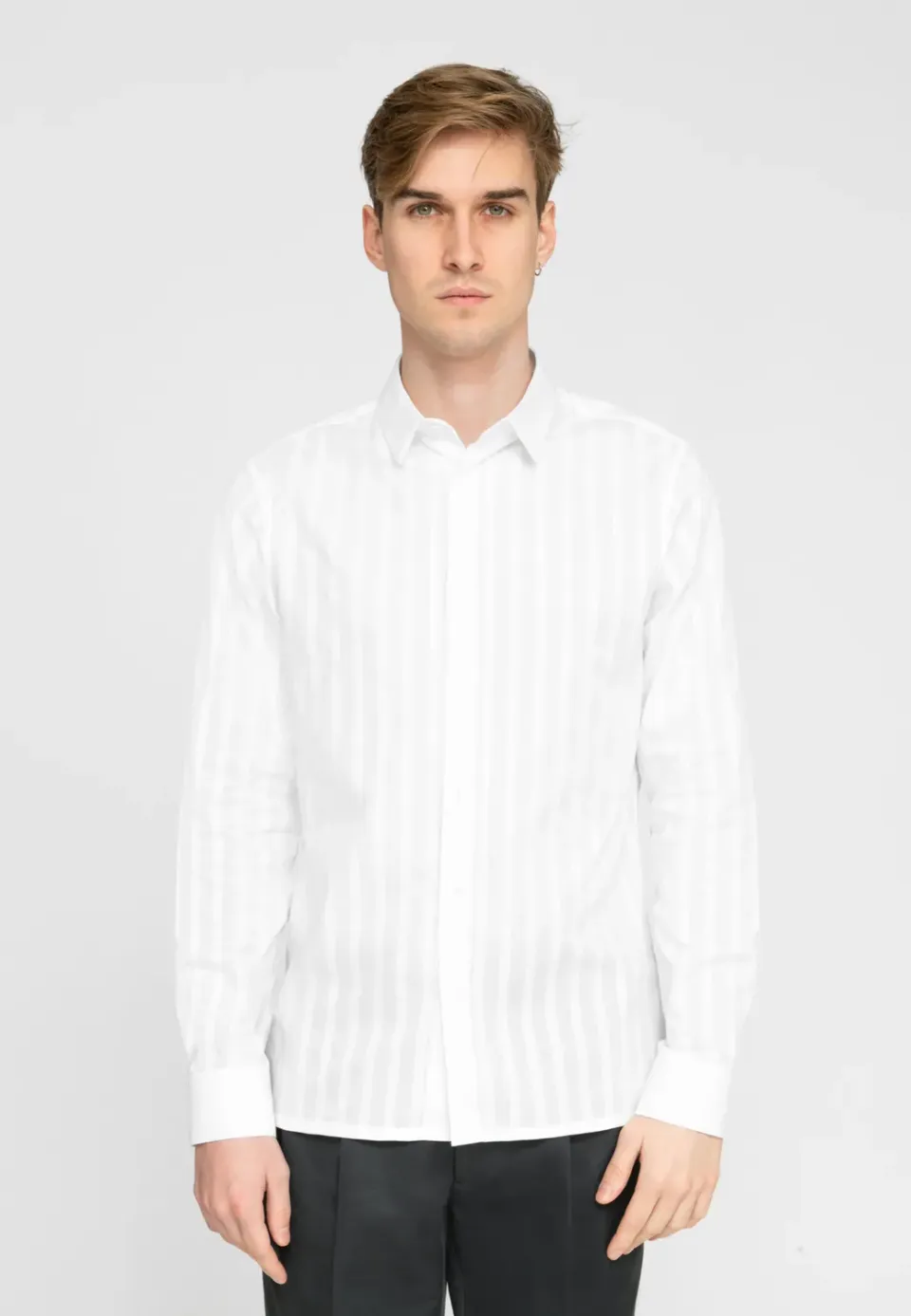 Pierre Talamon chemise blanche à rayures homme