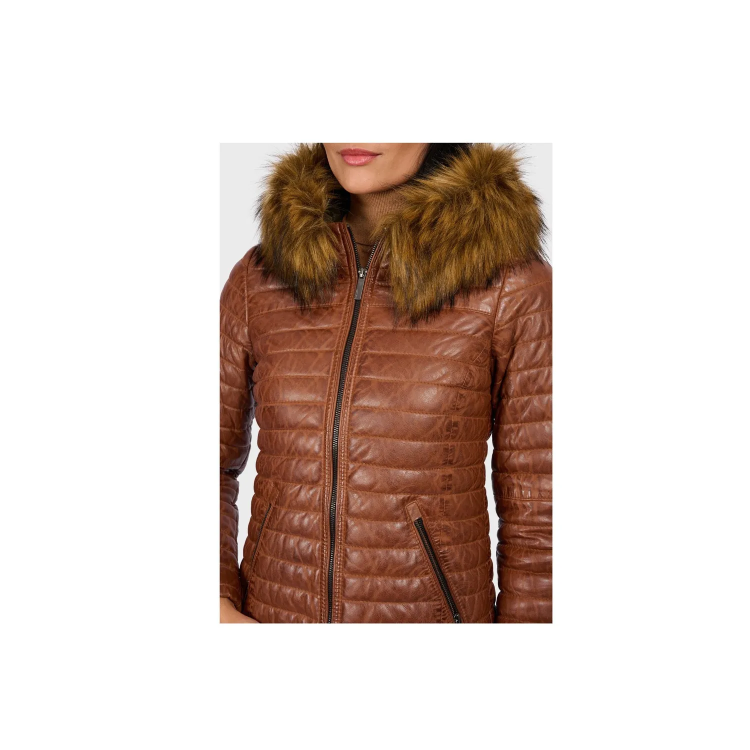 Oakwood Mandy 64911 doudoune cognac cuir capuche