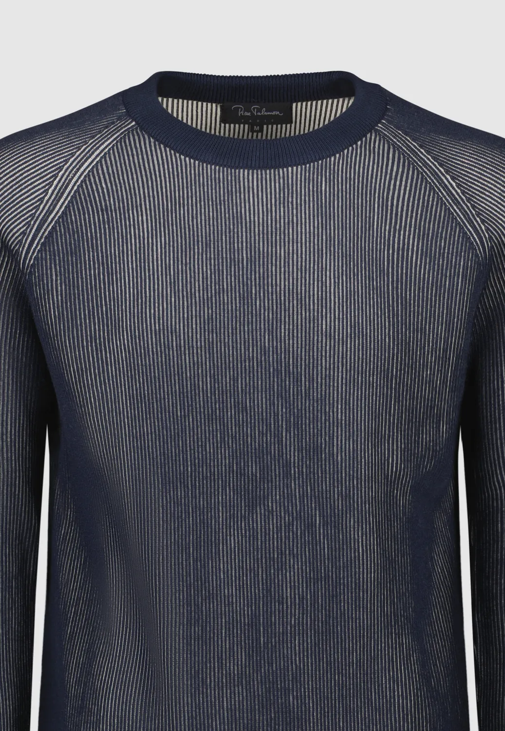 Pierre Talamon pull vanisé bleu blanc coton