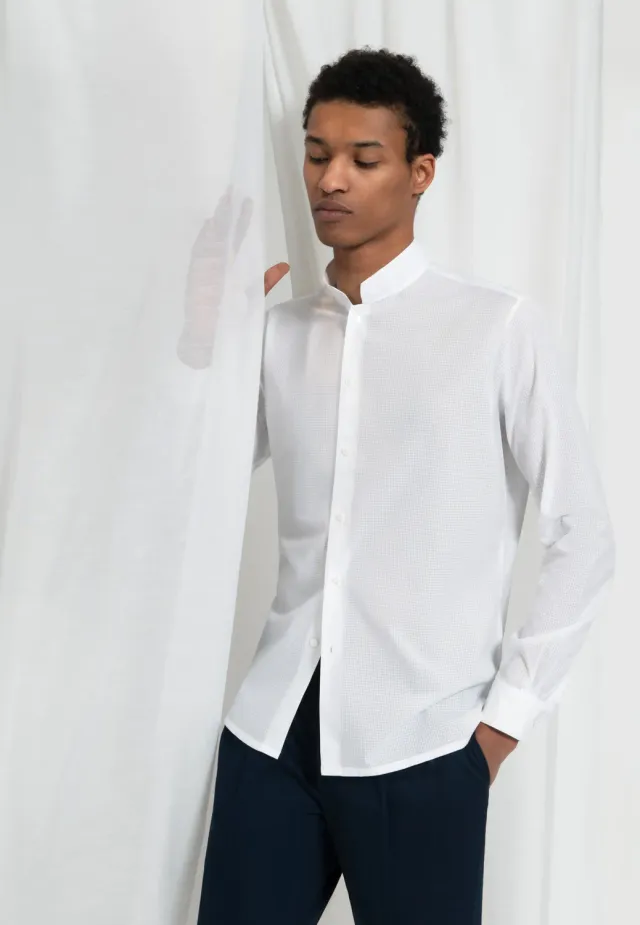 Pierre Talamon chemise col mao blanche coton