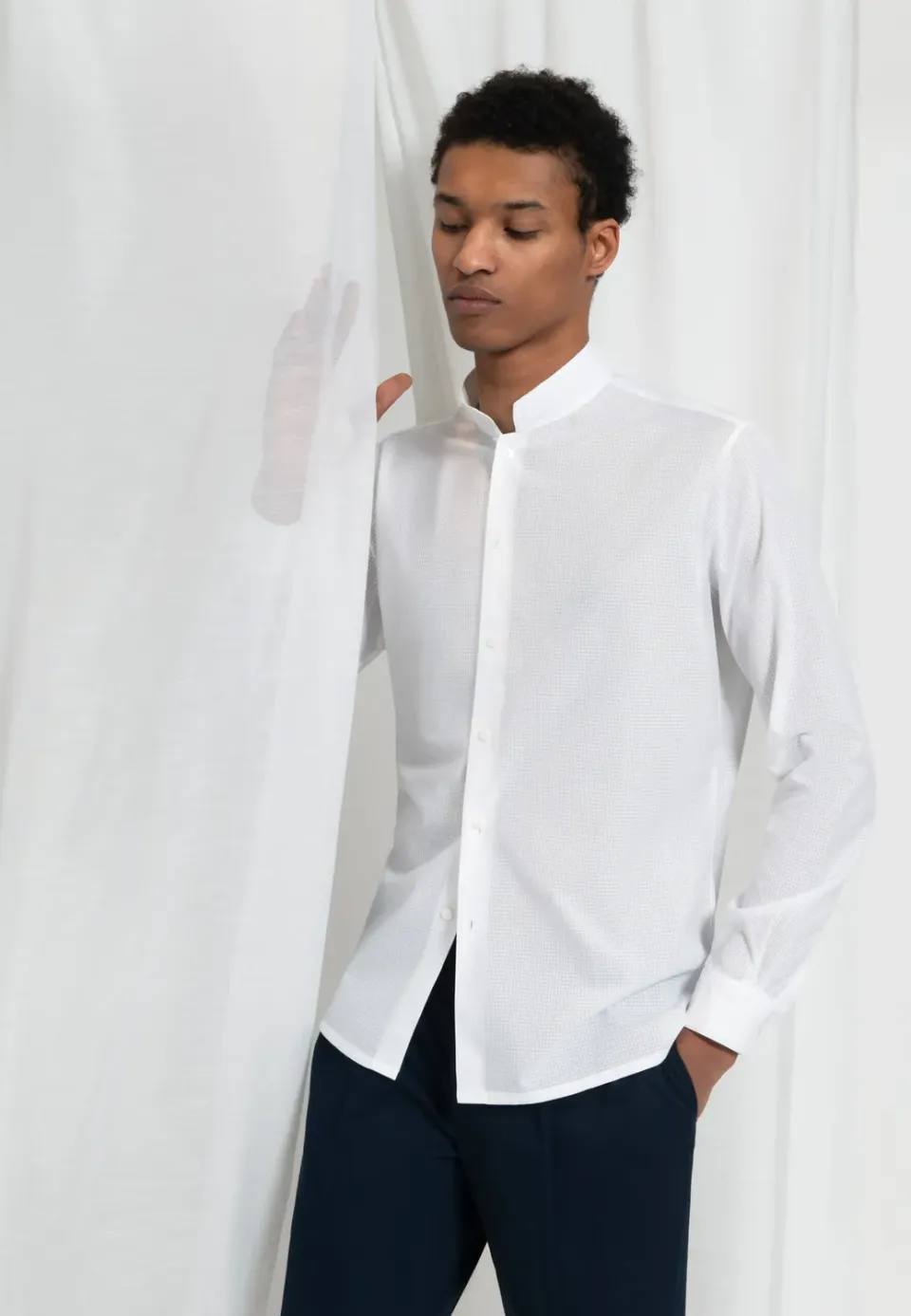 Pierre Talamon chemise col mao blanche coton
