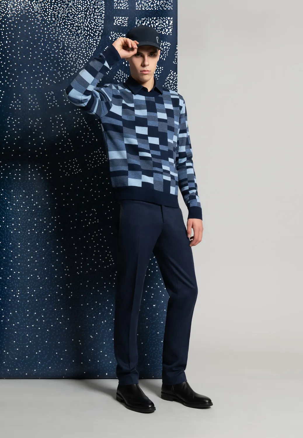 Pierre Talamon chemise crêpe fluide bleu marine