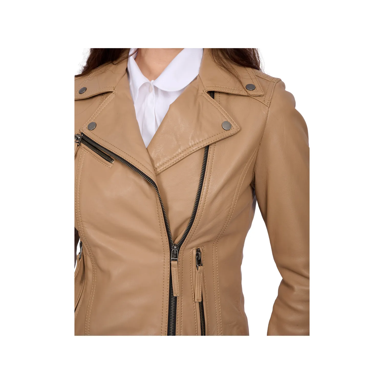 Oakwood Clips 64624 blouson cuir noisette asymétrique