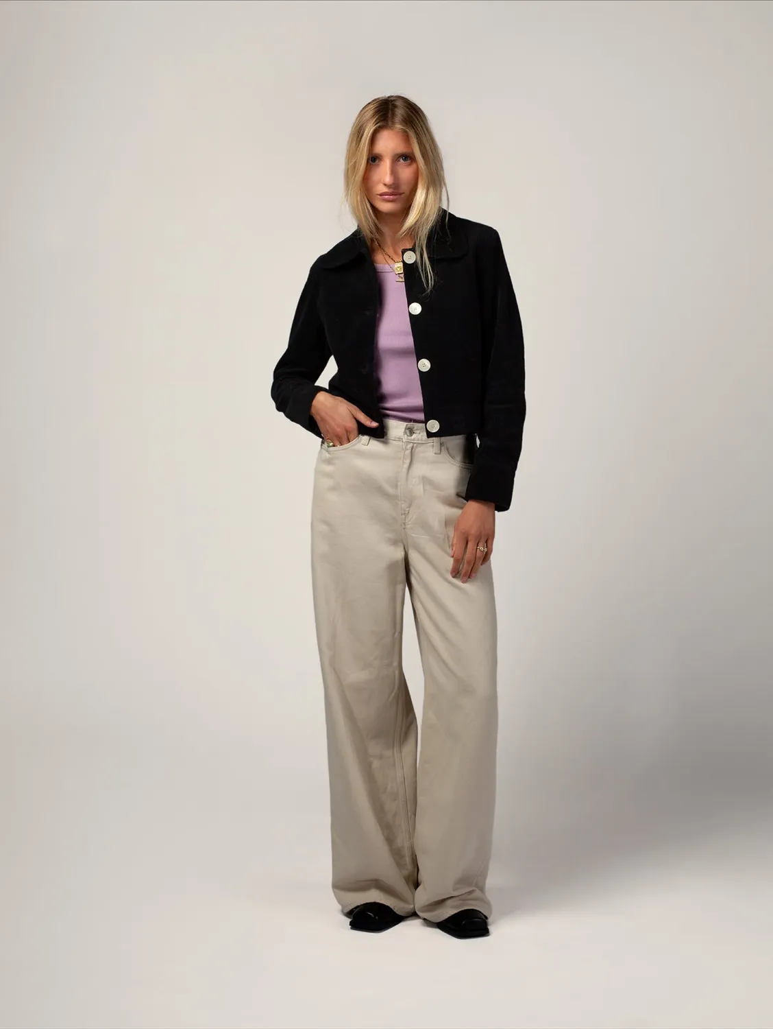 Cotelé Paris Daisy veste noire velours coton bio