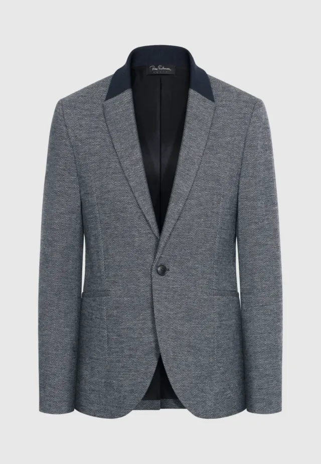 Pierre Talamon veste chevrons laine-coton col maille