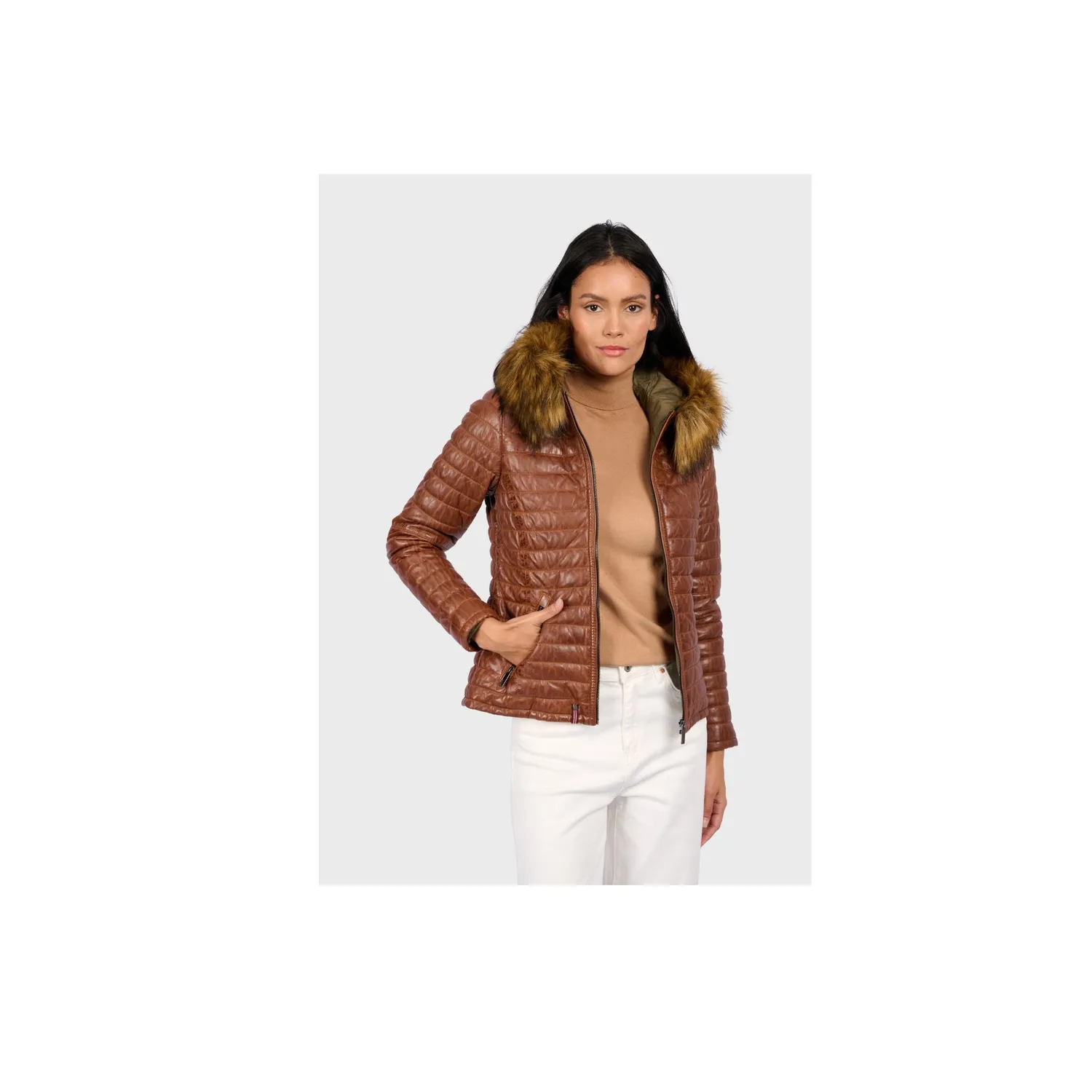 Oakwood Mandy 64911 doudoune cognac cuir capuche
