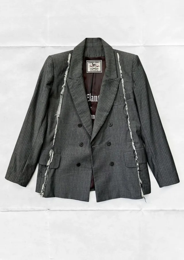Paolo Leduc Holy Cuts blazer laine grise rayée