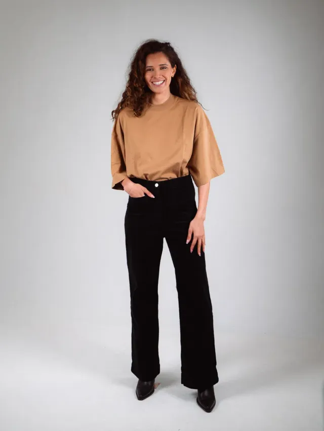 Cotelé Paris Pantalon Jane noir velours taille haute