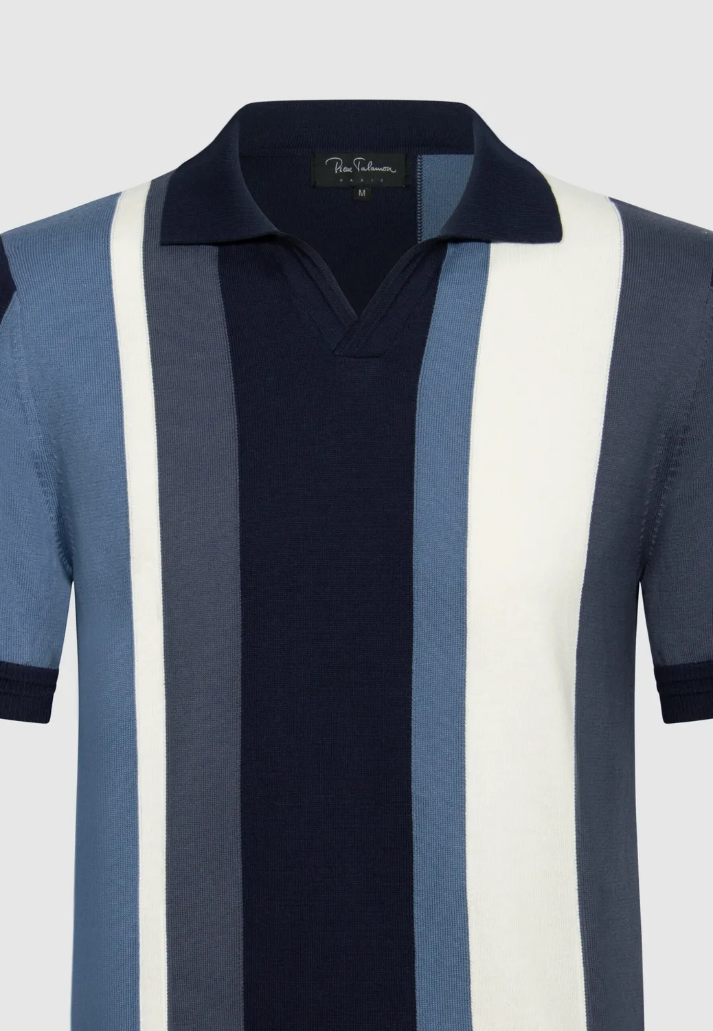 Pierre Talamon polo rayures bleu marine coton