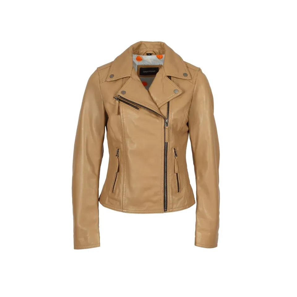 Oakwood Clips 64624 blouson cuir noisette asymétrique