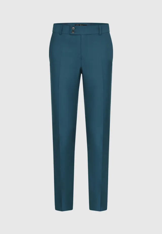 Pierre Talamon pantalon bleu paon coupe droite