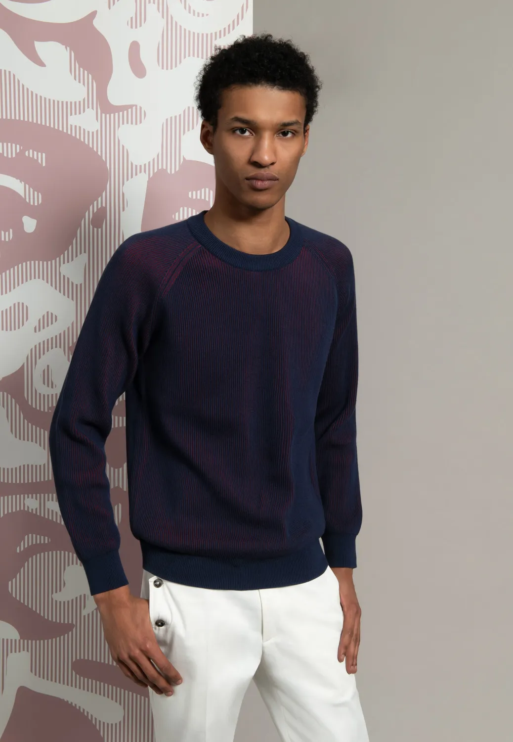 Pierre Talamon pull vanisé bleu marine bordeaux homme