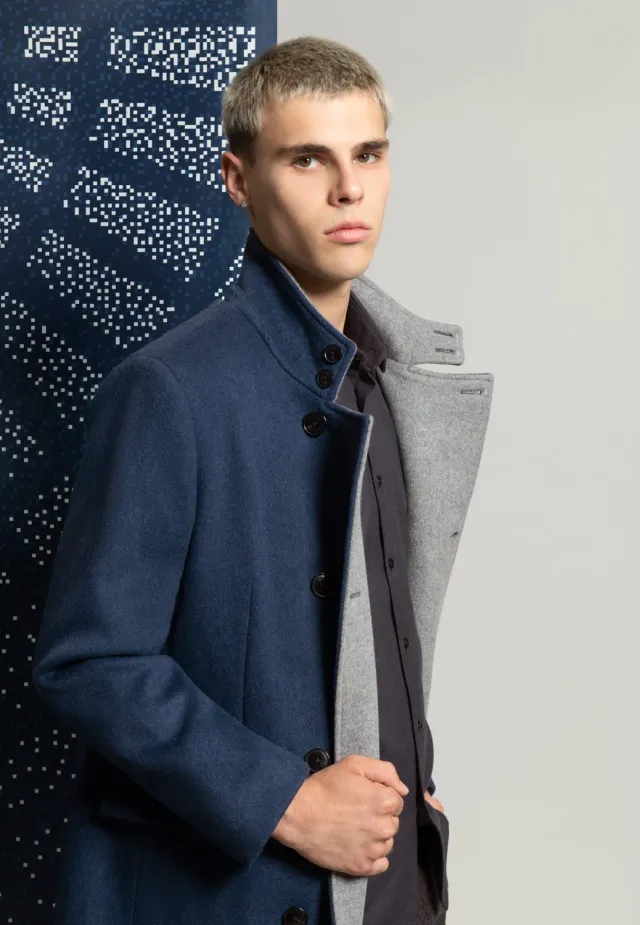Pierre Talamon col officier manteau bleu gris laine
