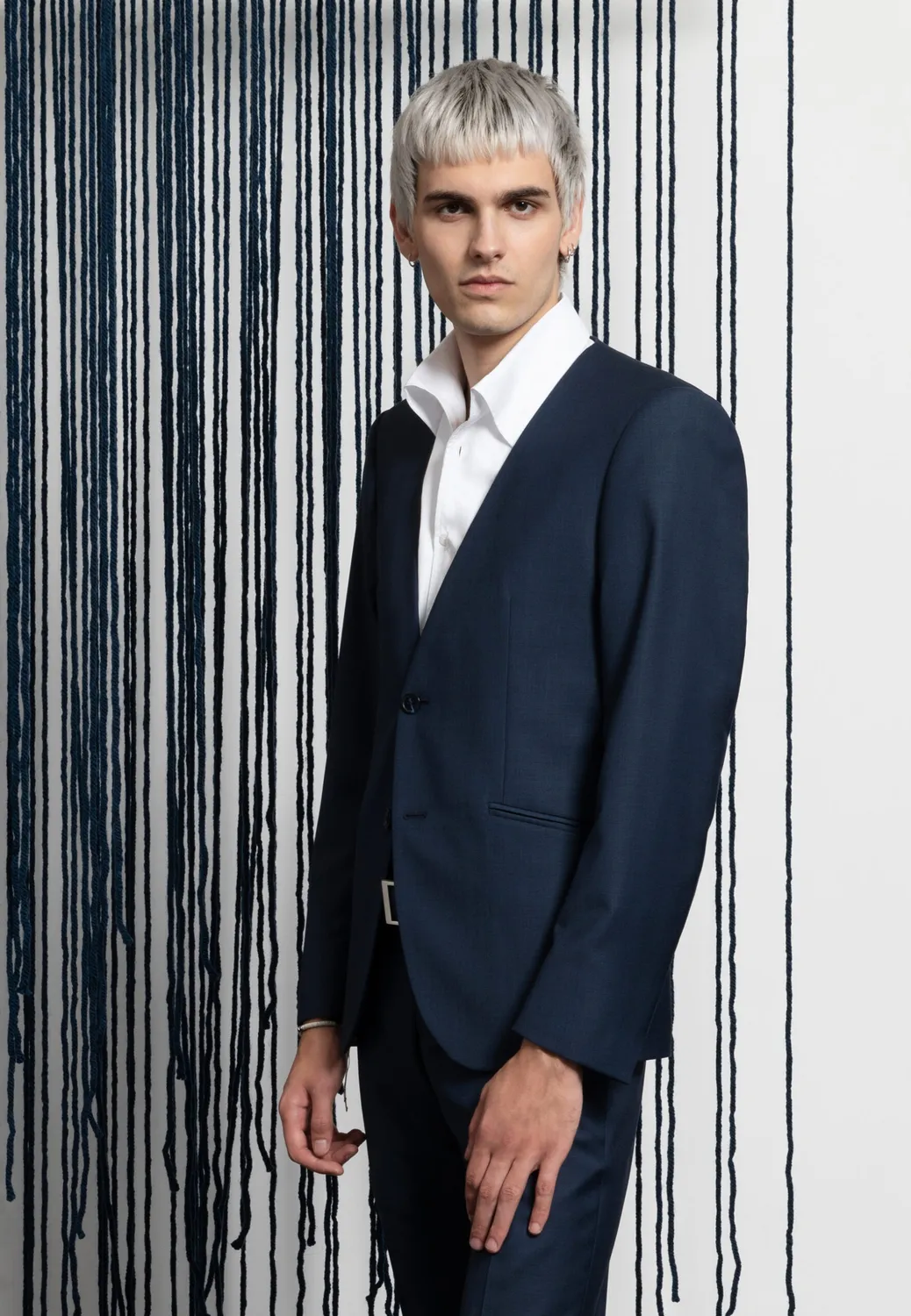 Pierre Talamon Sans Col costume bleu habillé