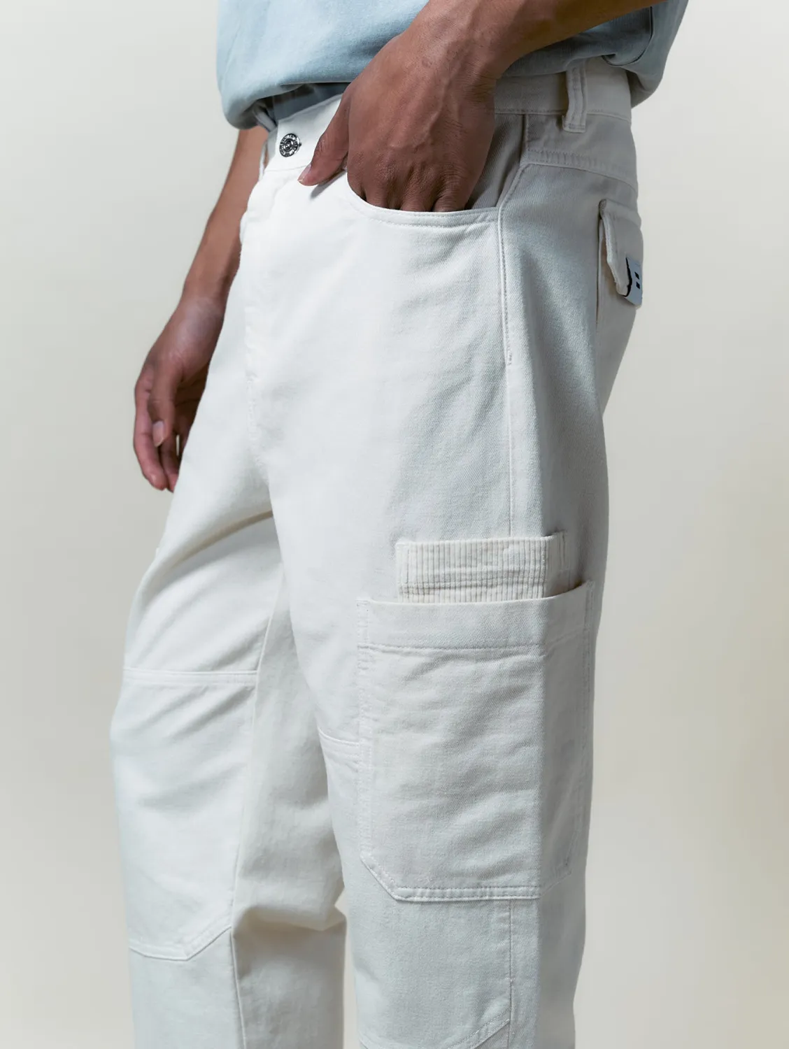 Cotelé Paris pantalon cargo toile écru unisexe 32-44