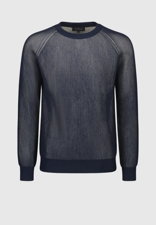 Pierre Talamon pull vanisé bleu blanc coton
