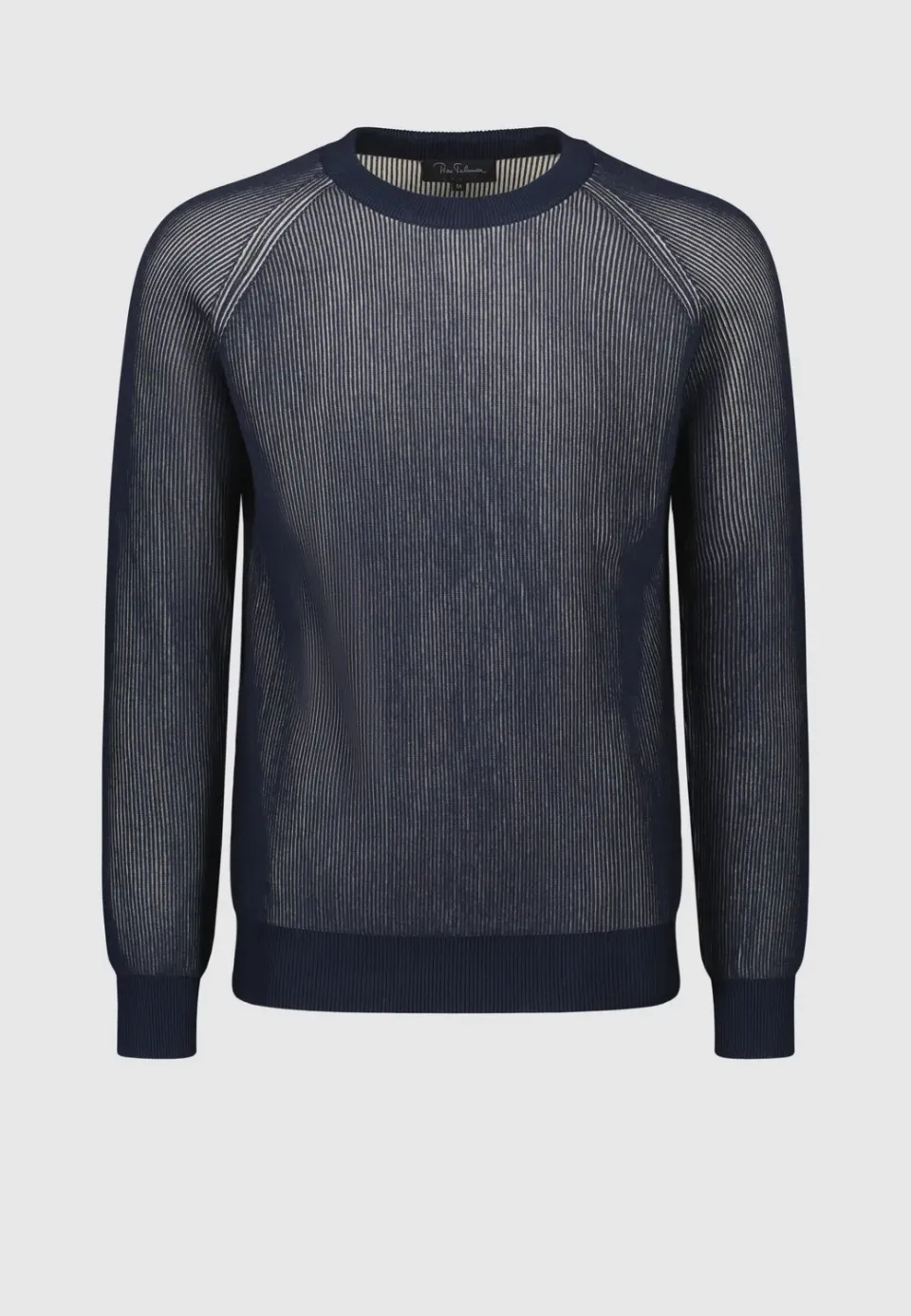 Pierre Talamon pull vanisé bleu blanc coton