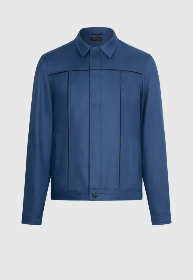 Pierre Talamon Trucker blouson bleu coton lin