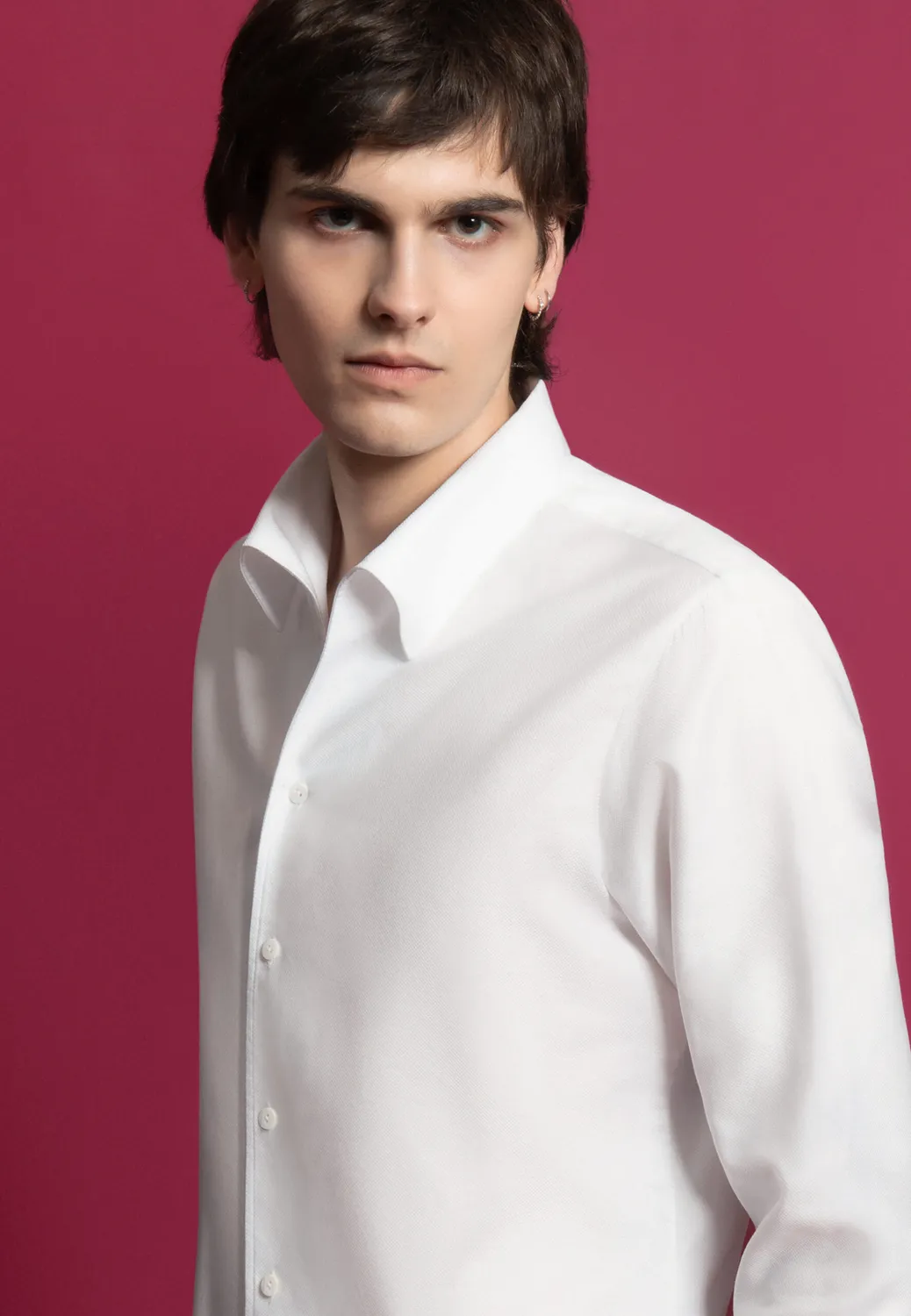 Pierre Talamon chemise col souple coton blanc texturée