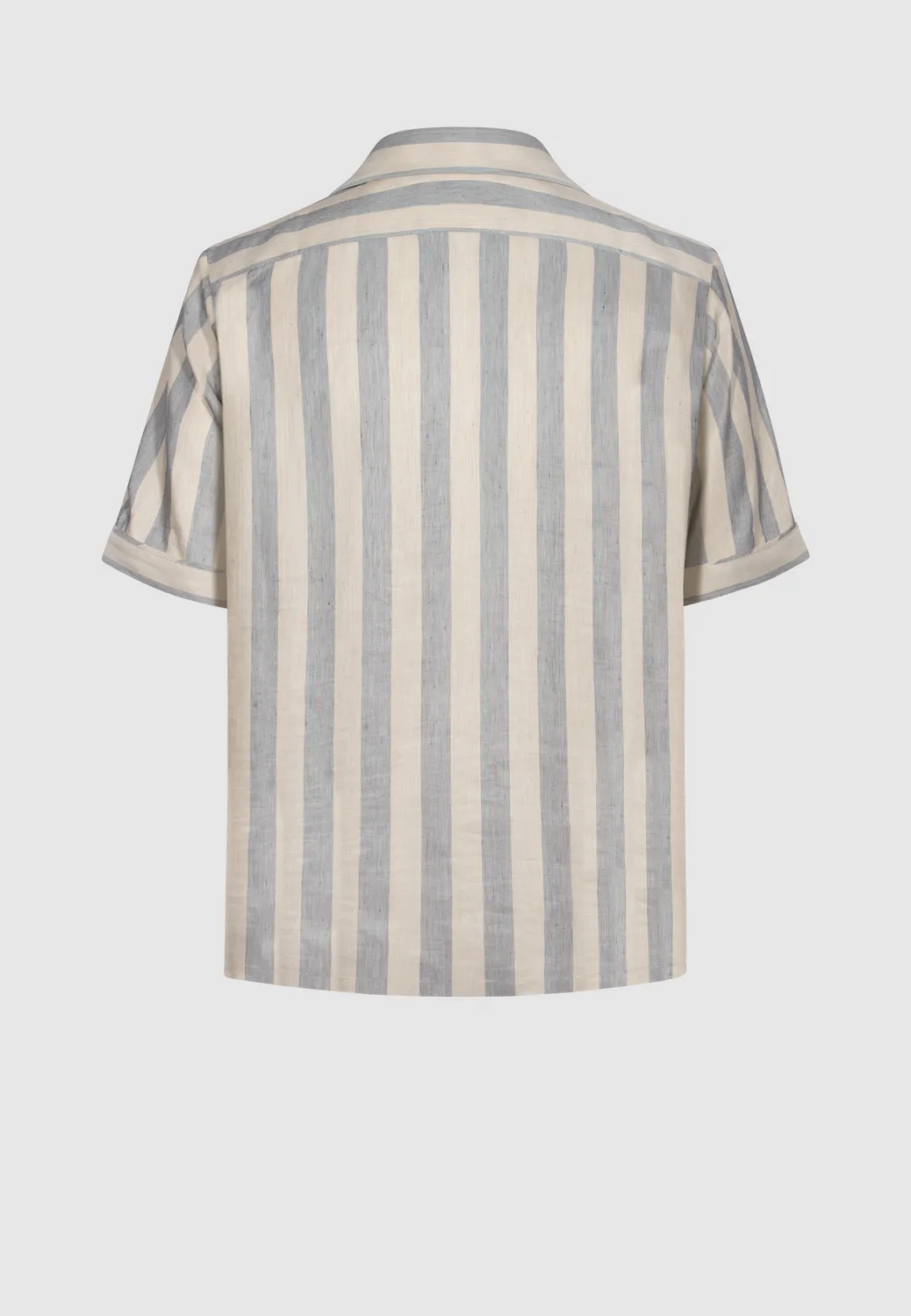 Pierre Talamon chemise rayures beige-bleu manches courtes viscose