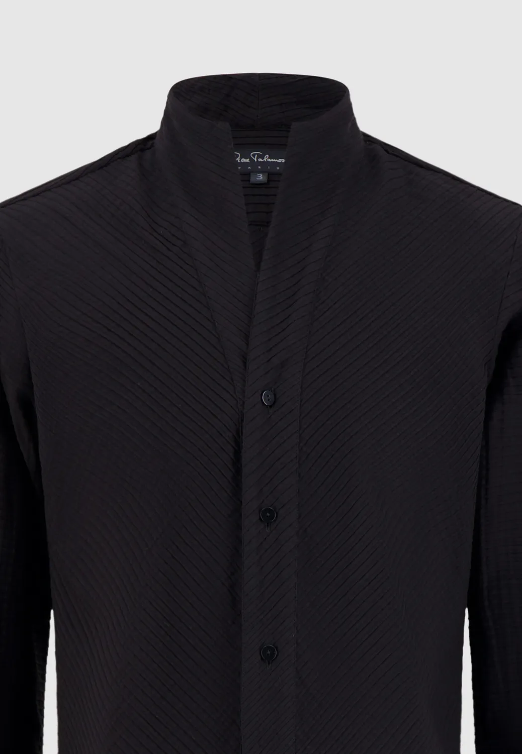 Pierre Talamon Plissé chemise noire col montant