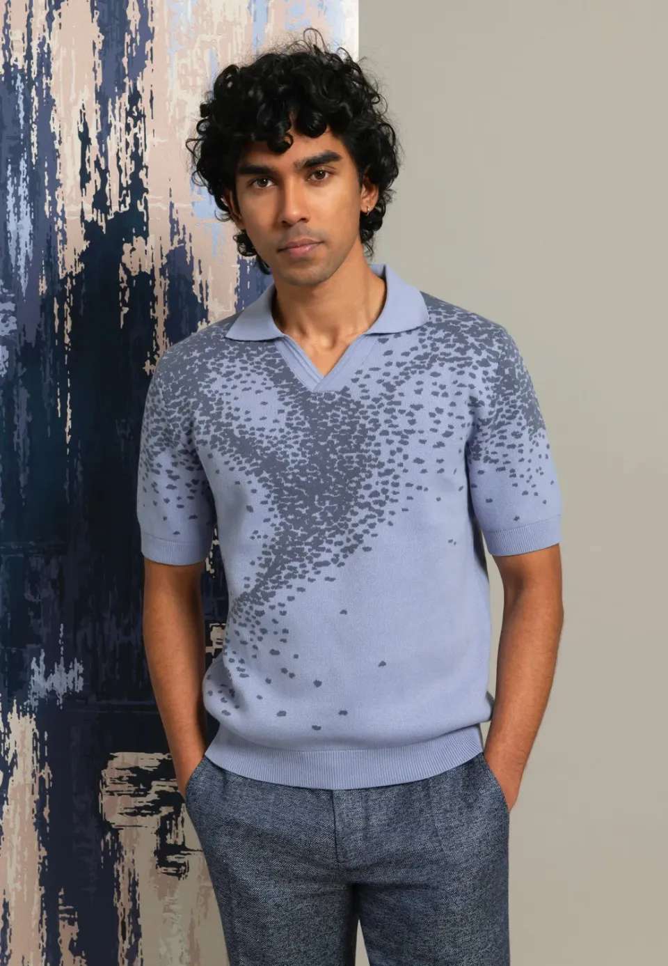 Pierre Talamon Birds polo lavande jacquard coton