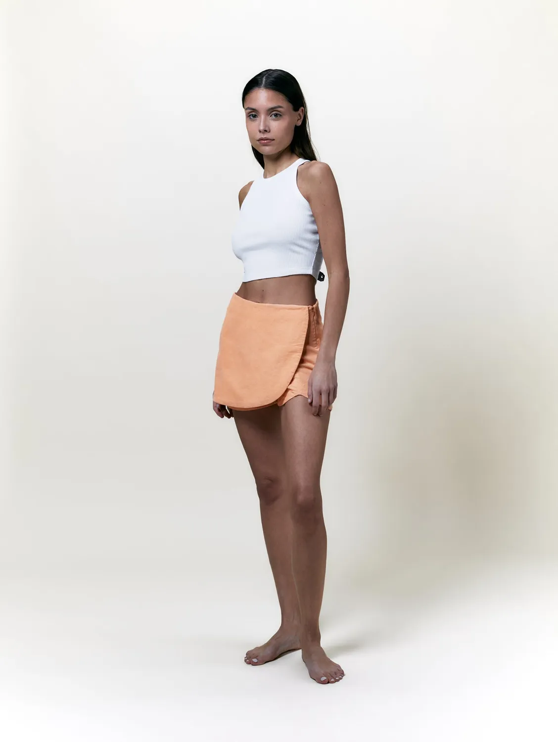 Cotélé Paris Portefeuille jupe-short pêche velours