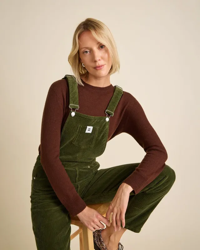 Cotelé Paris Mom vert olive salopette velours coton bio