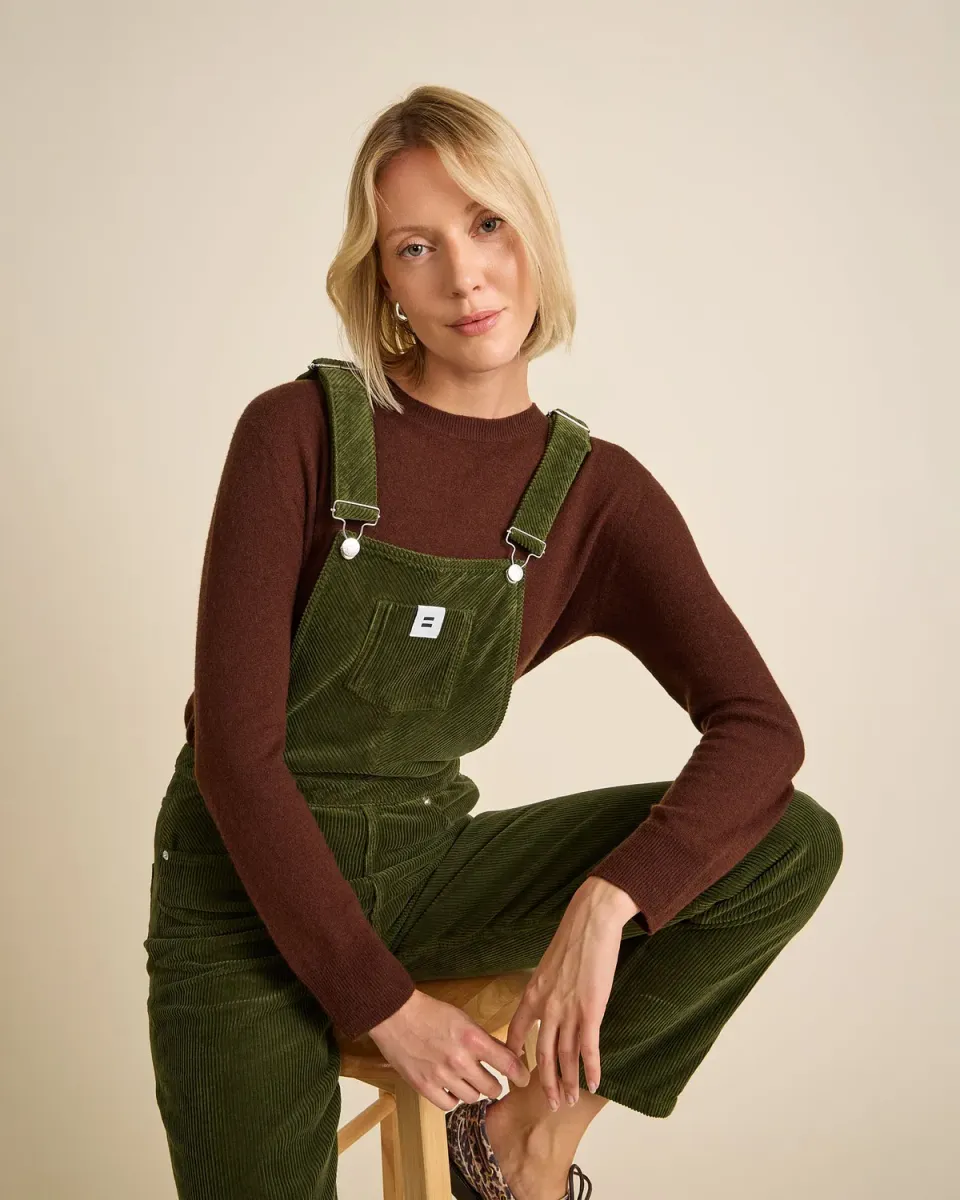 Cotelé Paris Mom vert olive salopette velours coton bio