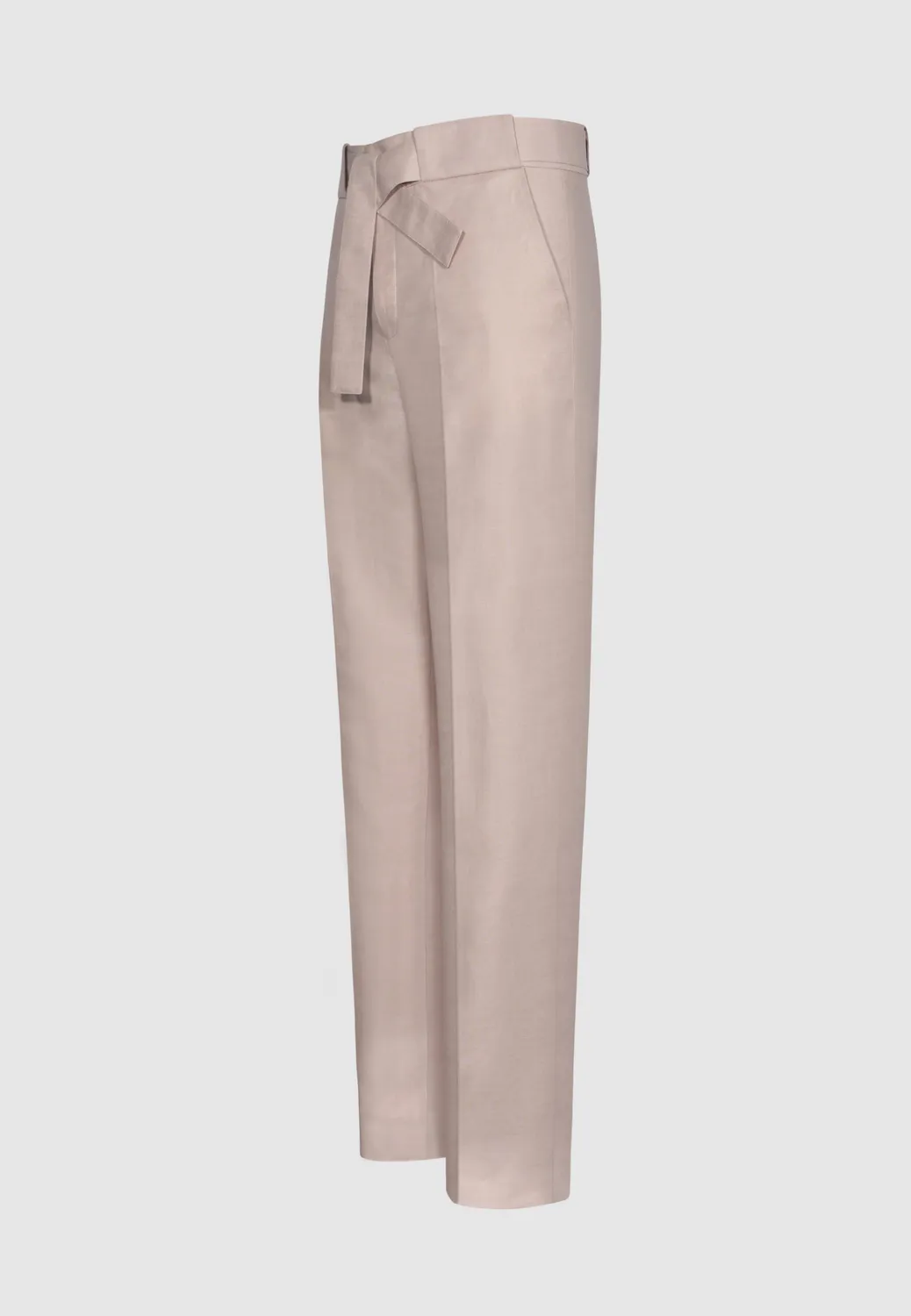 Pierre Talamon pantalon lin rose cendré ceinturé