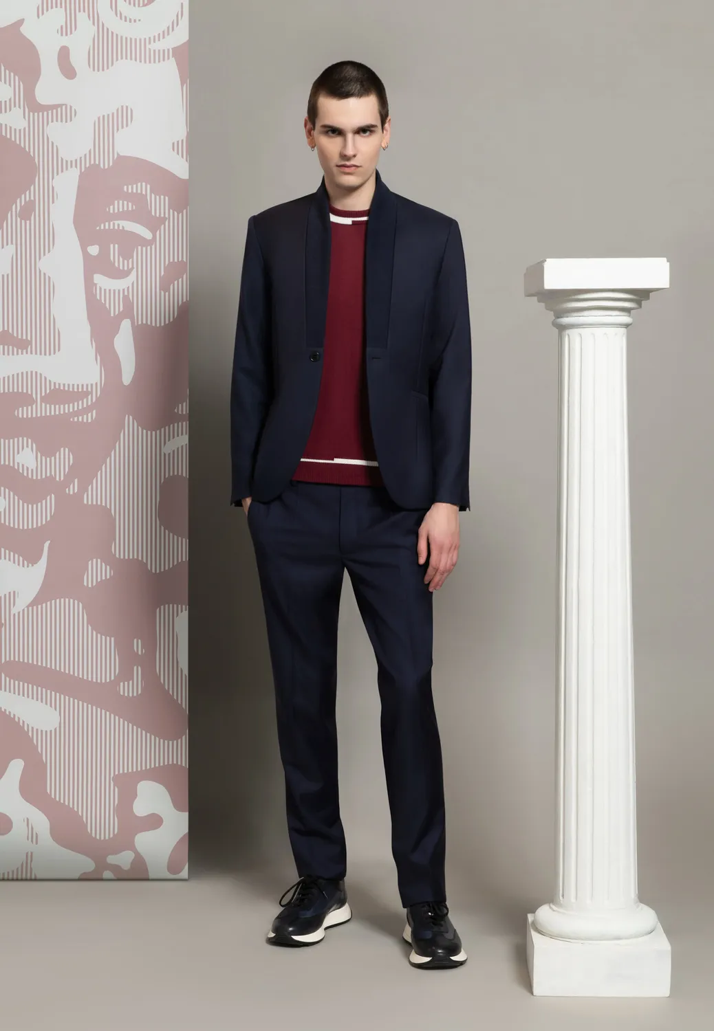 Pierre Talamon pantalon laine bleu marine taille haute