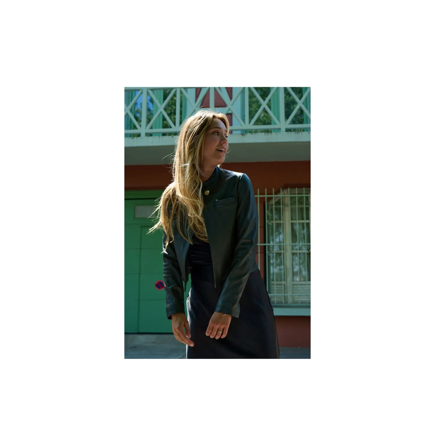 Oakwood Astra 65105 veste cuir kaki foncé col montant