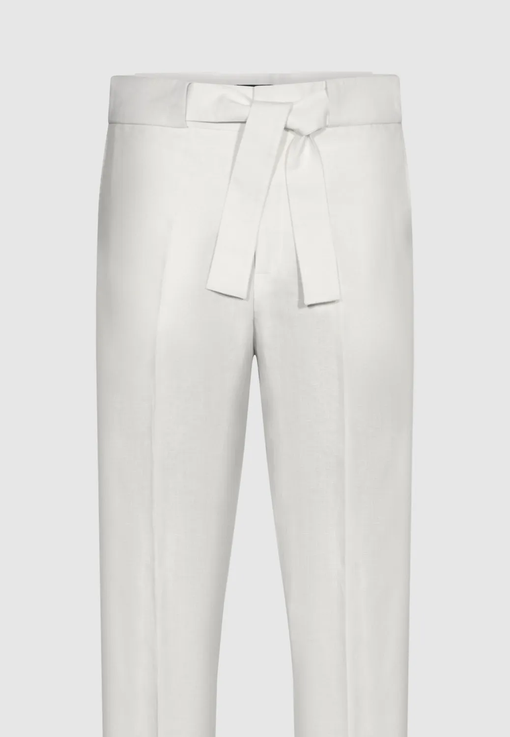 Pierre Talamon pantalon lin blanc ceinturé fuselé