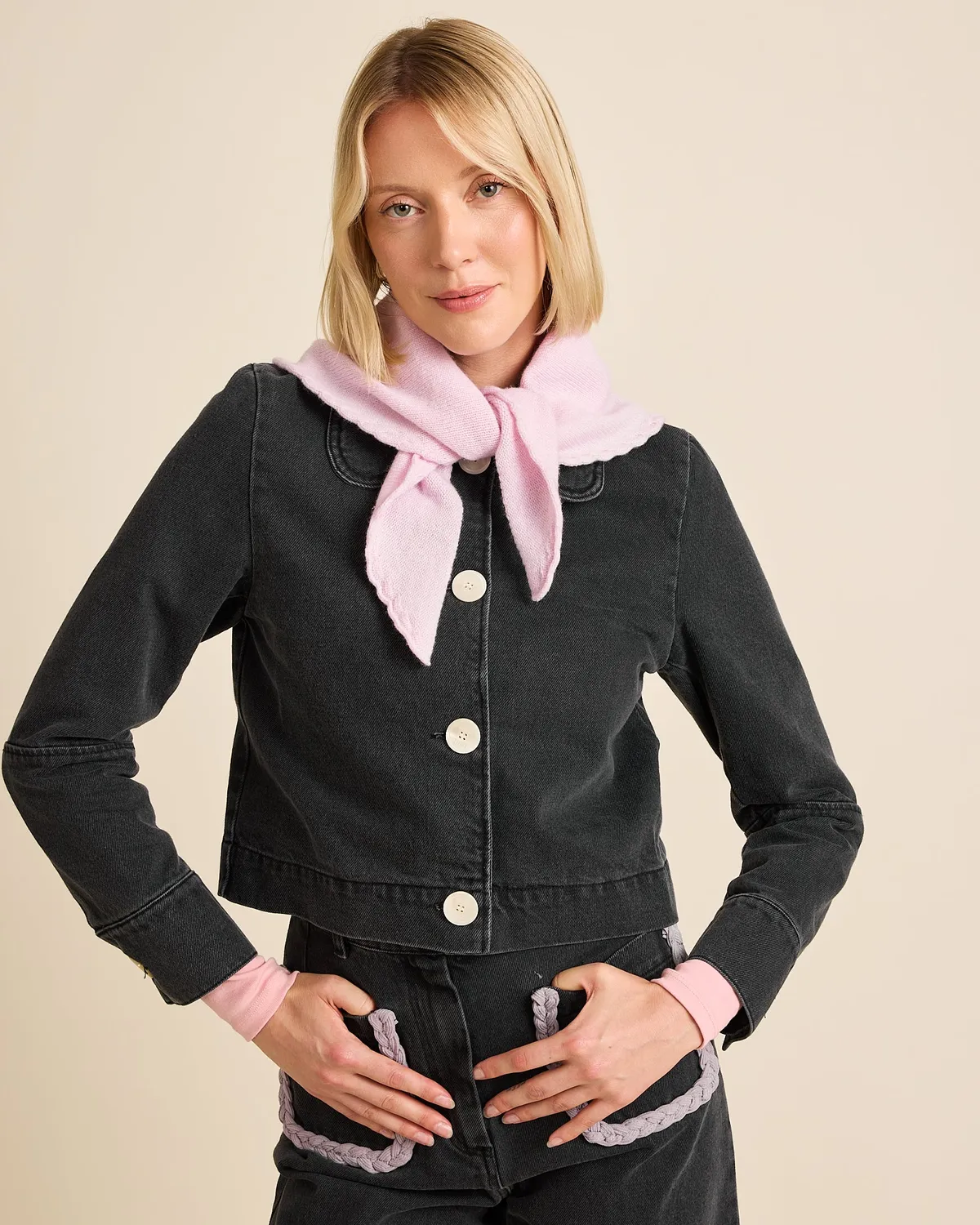 Cotelé Paris Daisy veste jean anthracite denim
