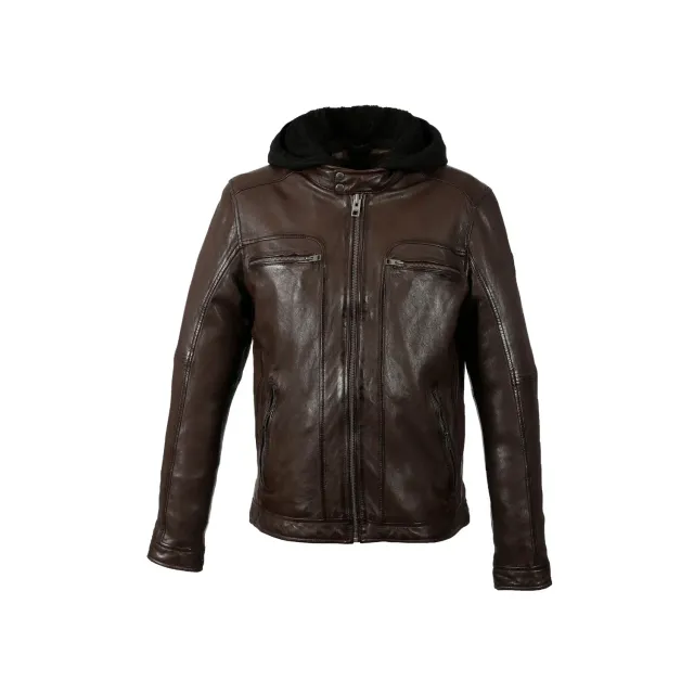 Oakwood Drink 63036 blouson cuir homme chocolat capuche amovible