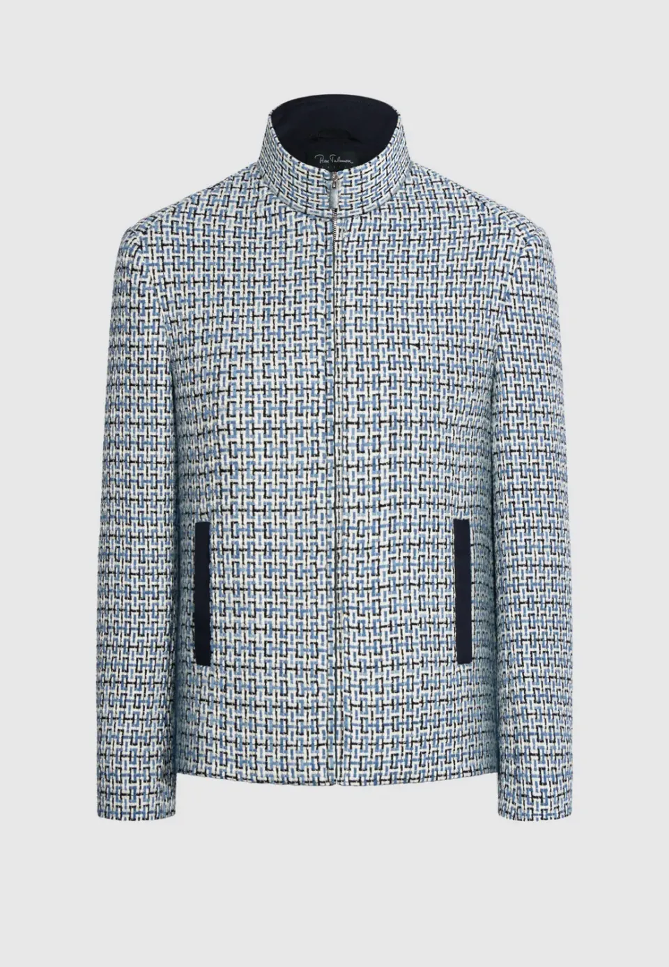Pierre Talamon Tweed blouson court bleu blanc