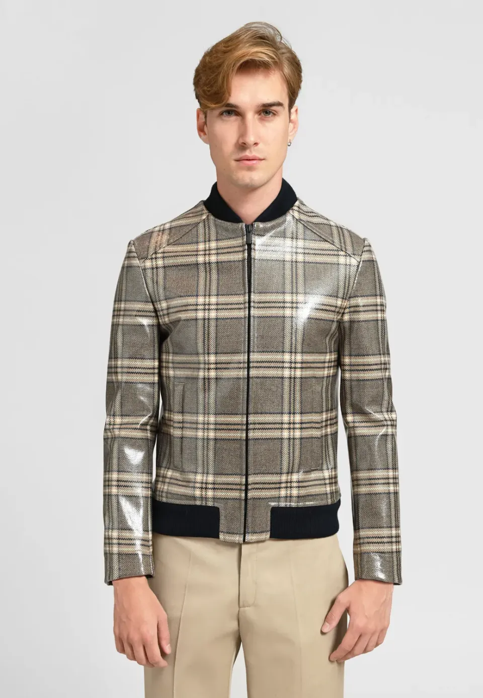 Pierre Talamon Teddy blouson à carreaux chaud