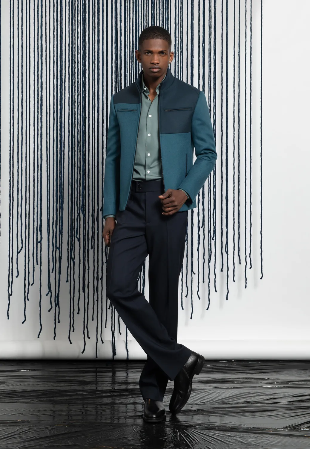 Pierre Talamon blouson géométrique bleu